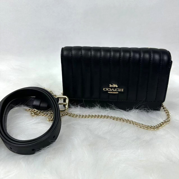 Coach Flap Belt Bag With Linear Quilting 3-way Shoulder Crossbody In Black NWT - Picture 1 of 9